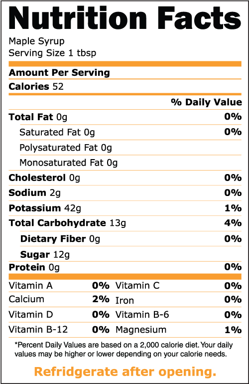 Nutritional Information Northwoods Maple Farm